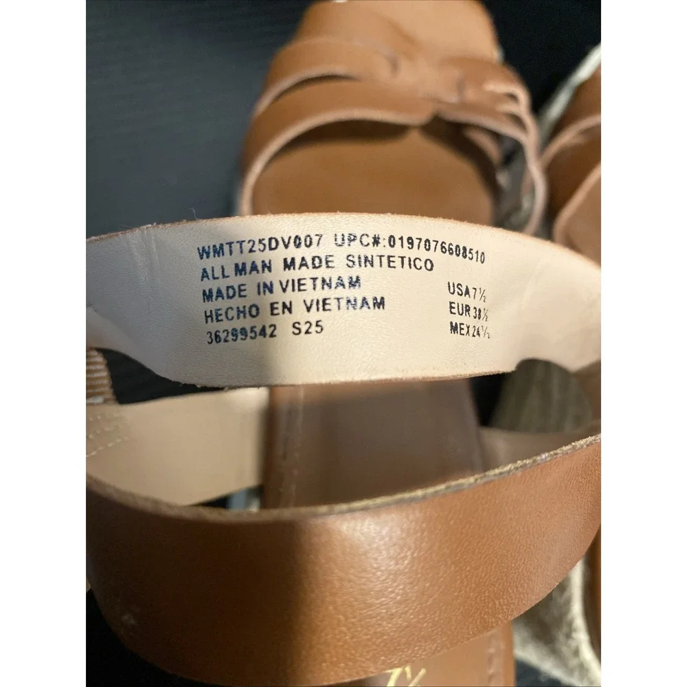 Time and Tru Espadrille Woman's Brown Wedge Ankle Strap Sandals Size 7.5